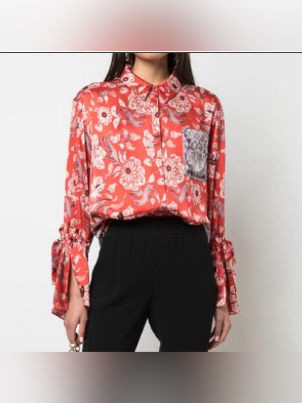 Cinq a Sept Women’s Size Small‎ Elisia Red Top Floral Snake Button Up 100% Silk